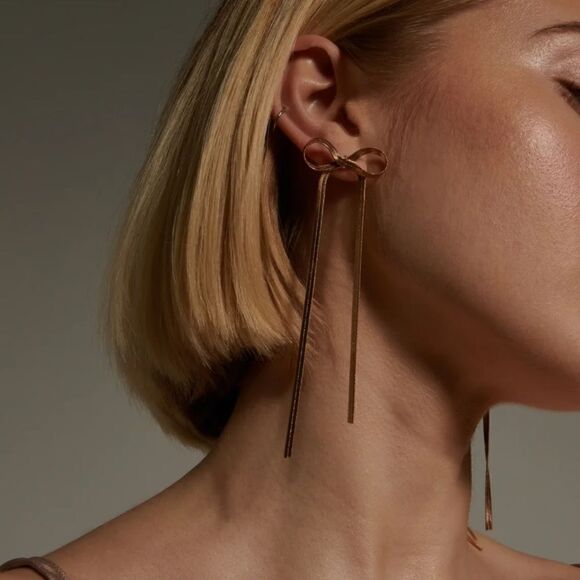 Gold bow drop earrings #96 - Picture 1 of 6